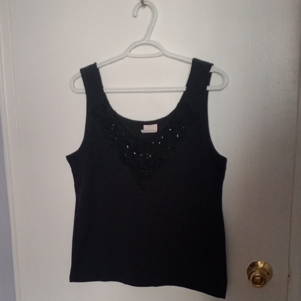 Vintage Pit To Pit 20.Black Embellished Fitted Tank Top